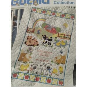 1994 BUCILLA Baby CROSS STITCH Barnyard Babies CRIB COVER Stamped Kit #40877